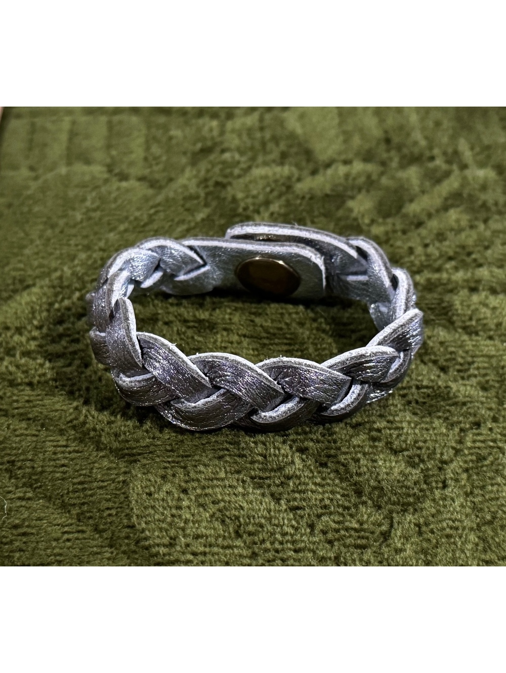 Reversible Gunmetal and Silver Braided Leather Bracelet w/ Brass Snap Closure